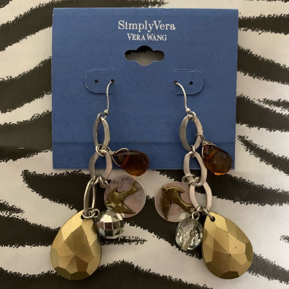 SimplyVera Vera Wang Distressed Earth Tone Gems & Bird Metal Dangle Earrings
